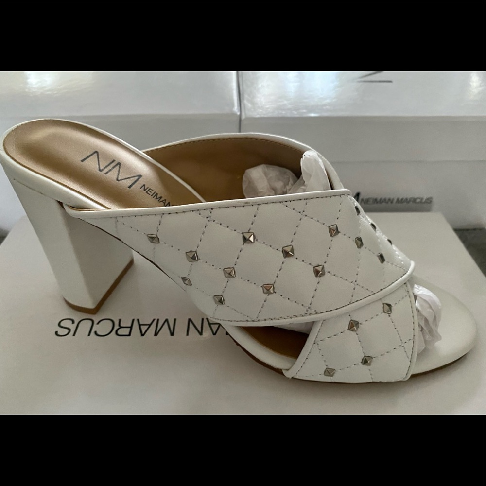 Nieman Marcus White Nappa Mule Sandals